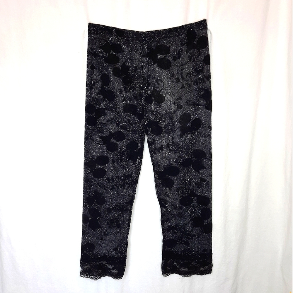 MICKEY MOUSE Glitter Mesh Lace Crop Leggings